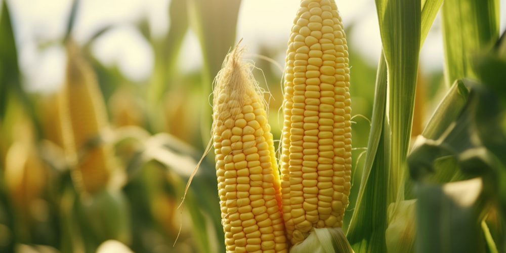 Corn cobs in a field
